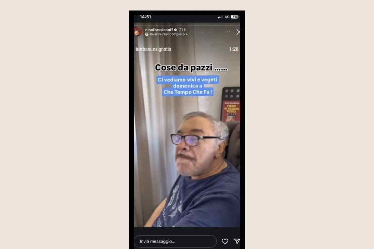 Nico Frassica in una storia Instagram