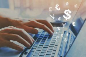 Battere tastiera PC, icone di valute diverse
