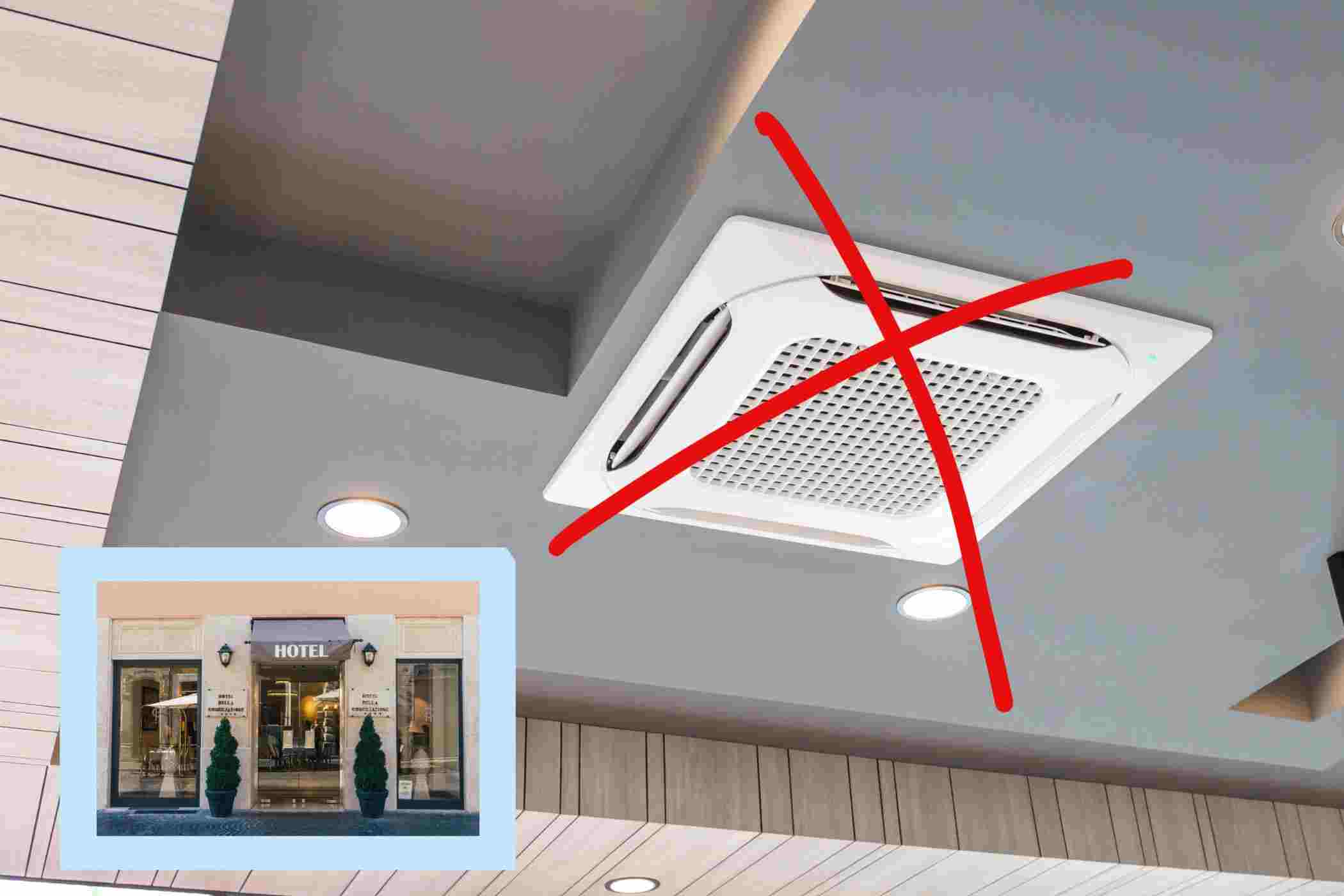 l'immagine di un hotel e l'aria condizionata con x sopra