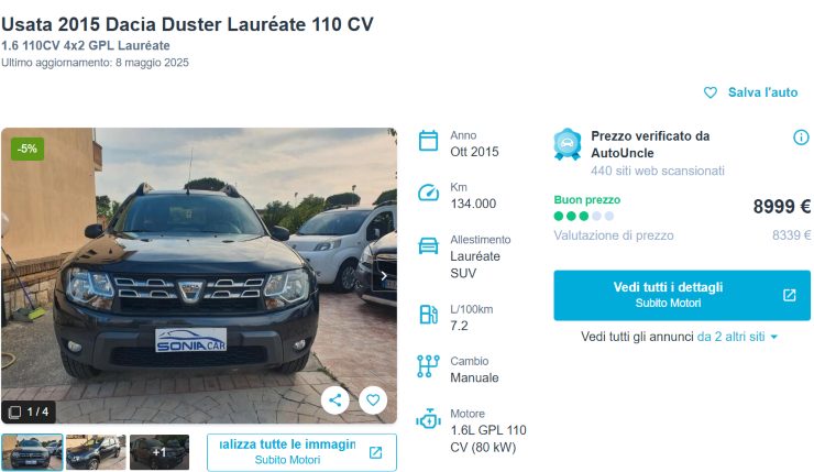 La Dacia Duster usata a meno di 9.000 €