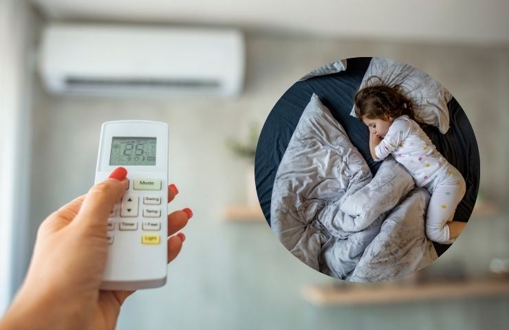 l'aria condizionata accesa ed un bambino che dorme