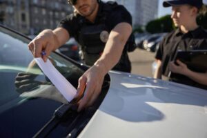 Agente posiziona multa su auto