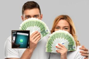 uomo e donna con in mano tante banconote da 100 euro